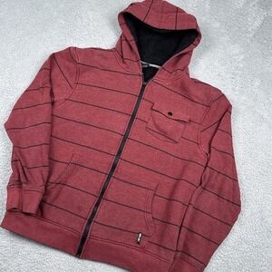 Zoo York Hoodie Mens Large Red Striped Fleece Lined Full Zip Skateboarding‎